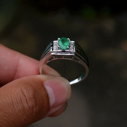 1.75ct Natural Untreated Green Emerald Zambia 925 Silver Ring Gift For Love