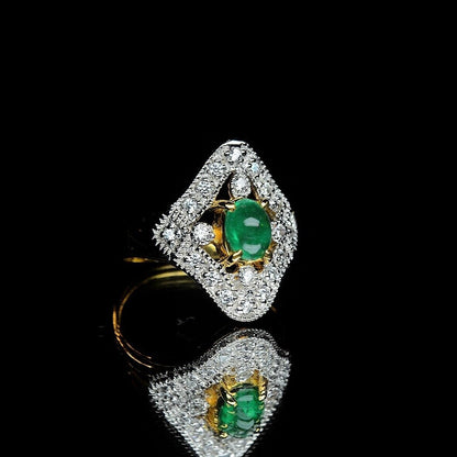 1.25ct Natural Cabochon Untreated Green Zambia Emerald Ring 18k Yellow Gold Ring For love