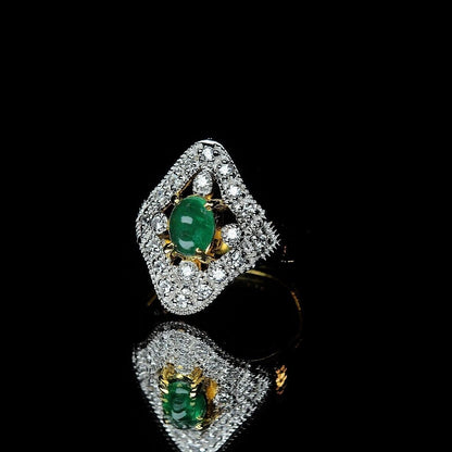 1.25ct Natural Cabochon Untreated Green Zambia Emerald Ring 18k Yellow Gold Ring For love