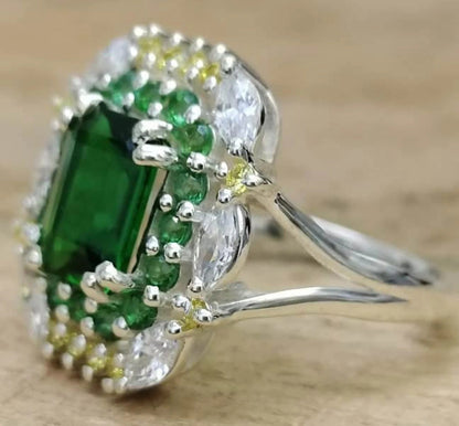 Natural Certified Zambia Emerald 6.25 Carat Ring, 18k White Gold Ring, Handmade Ring Gift For Love