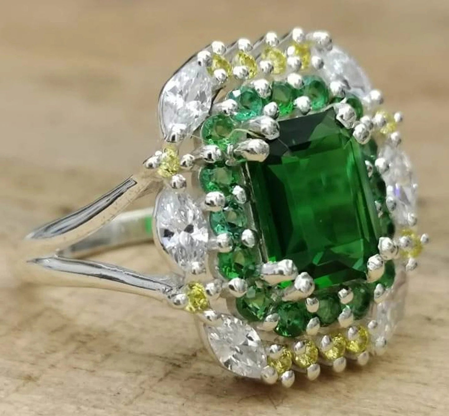 Natural Certified Zambia Emerald 6.25 Carat Ring, 18k White Gold Ring, Handmade Ring Gift For Love