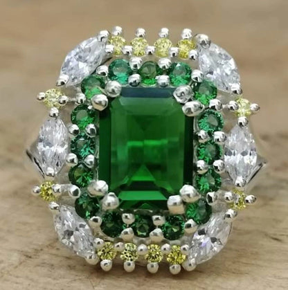 Natural Certified Zambia Emerald 6.25 Carat Ring, 18k White Gold Ring, Handmade Ring Gift For Love