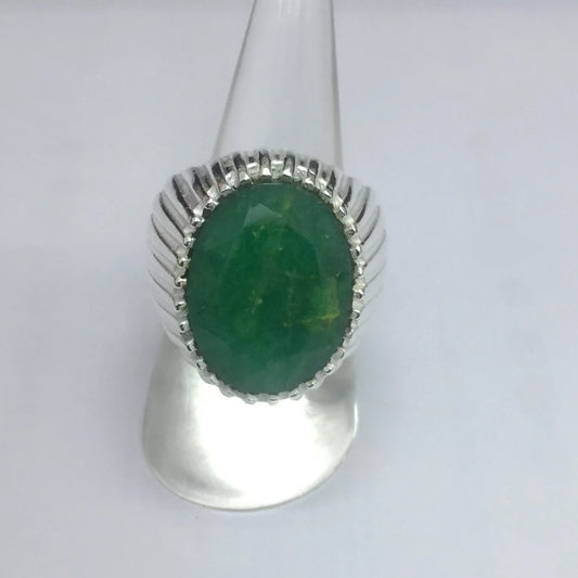 Genuine Natural Certified Green Emerald Solitaire 7.25 Carat Stone 925 Sterling Silver Ring Men's Ring