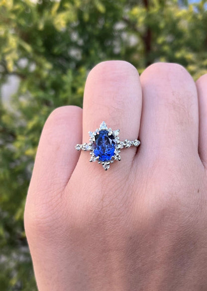 Natural Tanzanite Dainty Ring Halo Tanzanite Ring 925 Sterling Silver Beautiful Promise Ring Personalized Gift For her