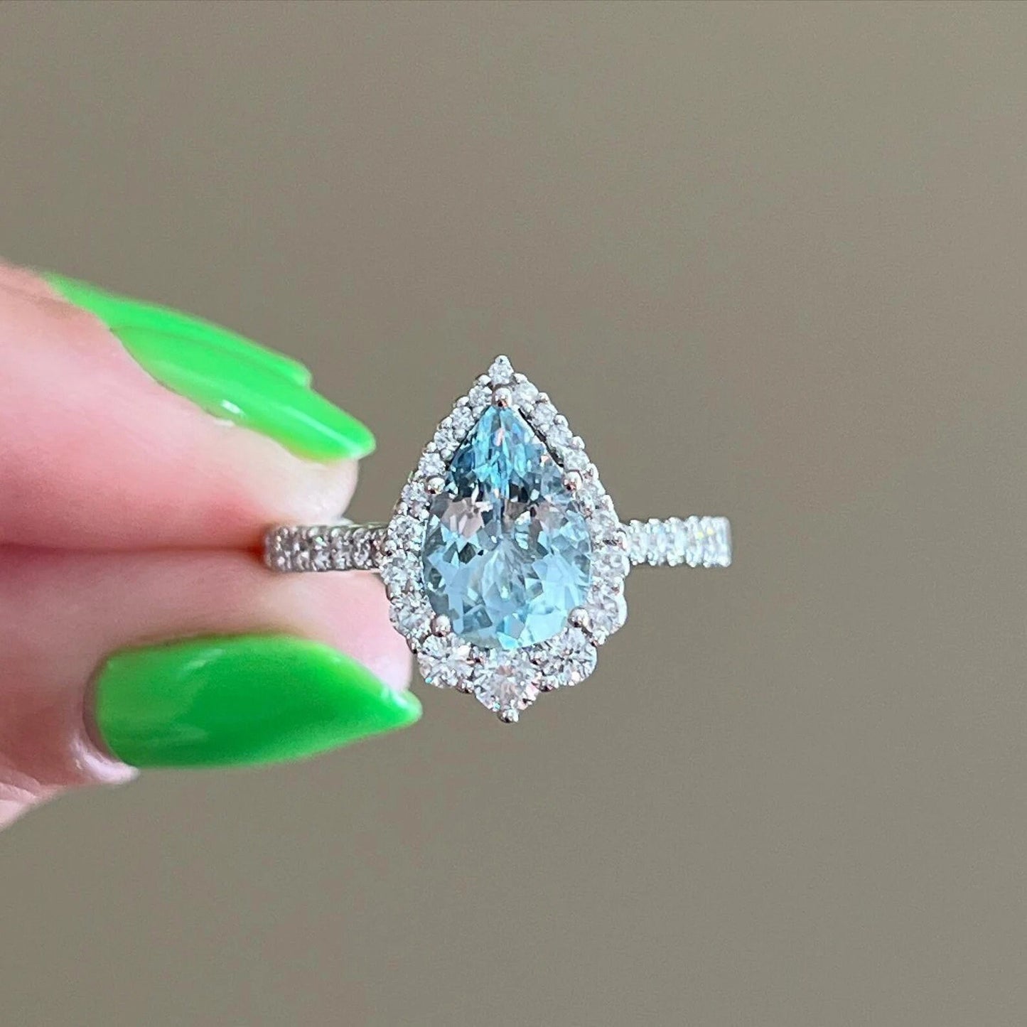 18k White Gold Aquamarine Santa Maria Ring Engagement Ring Statement Ring For Love