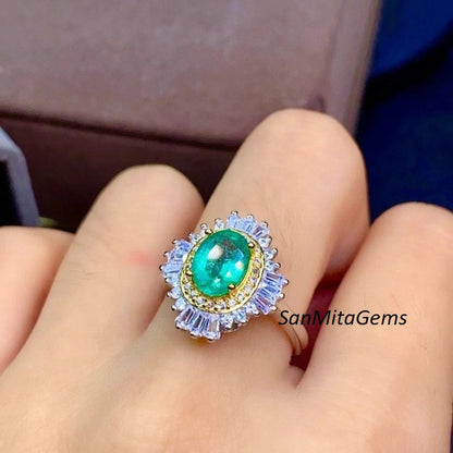 IGI Certificate 3.2 Ctw Natural Emerald Gemstone Ring, Colombian Emerald Ring 18k White Gold Ring May Birthstone Gift Ring