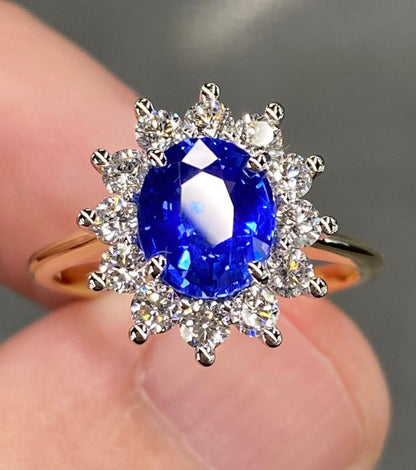 Exceptional IGI Certified Unheated 3 Ctw Intense Cornflower Blue Ceylon Sapphire & VVS Diamond Ring 18K White Gold