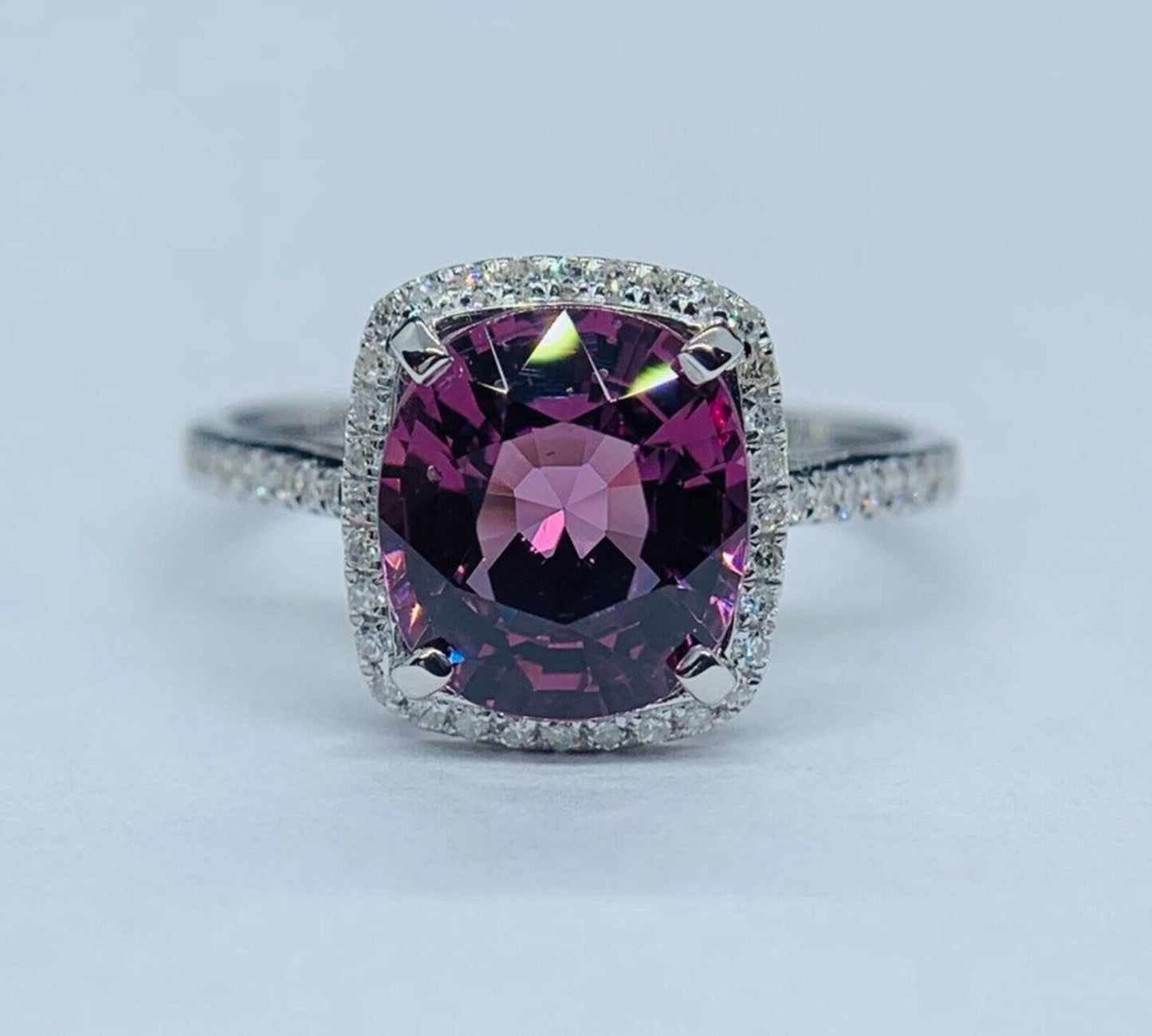 Gorgeous 3 Carat Lavender Pink VS Spinel & Diamond Halo Ring 14k White Gold gift For Love