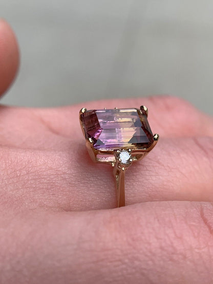 Natural Flawless 4.5 Ct Ametrine & Diamond Ring 14k Yellow Gold Cocktail, Statement, Anniversary, Engagement Stunning Ring