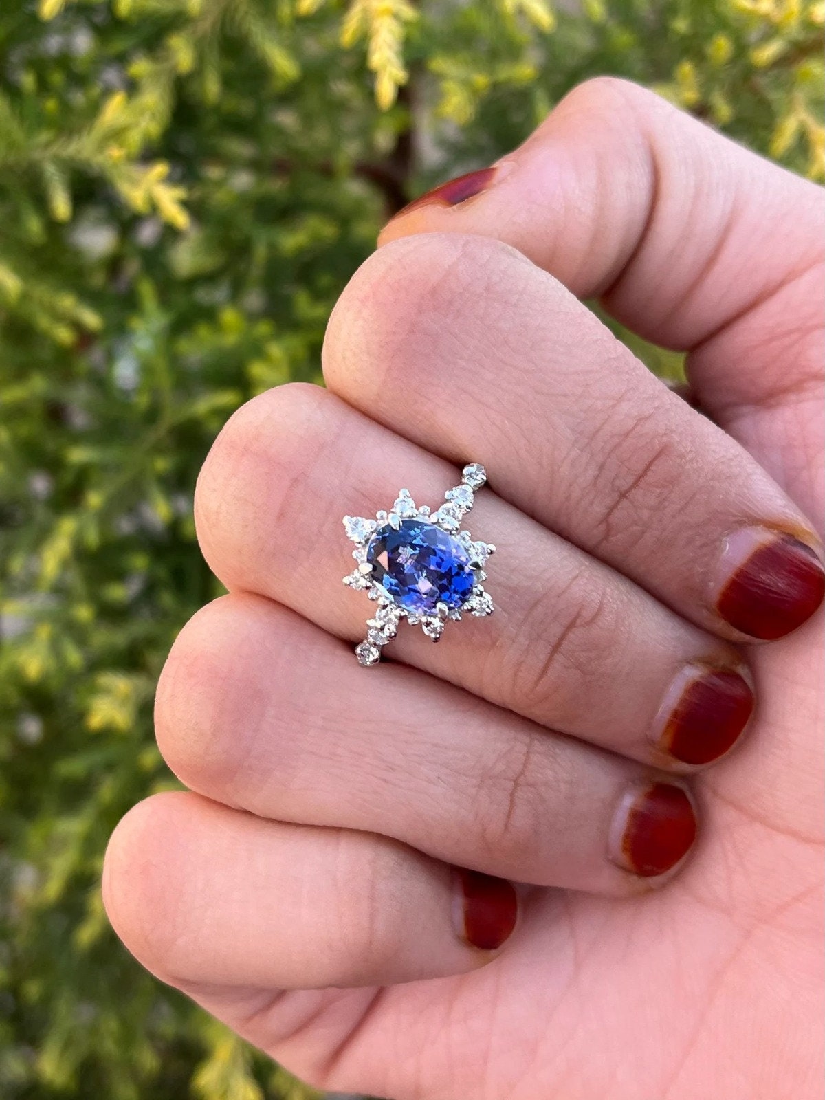 Natural Tanzanite Dainty Ring Halo Tanzanite Ring 925 Sterling Silver Beautiful Promise Ring Personalized Gift For her