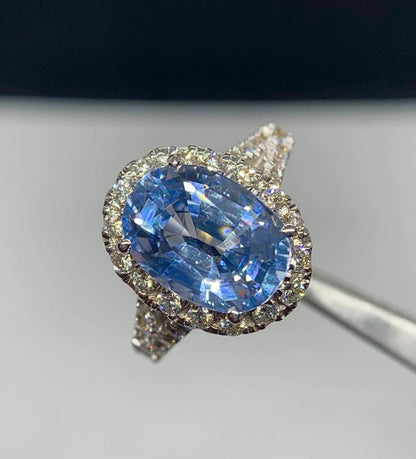 Exceptional IGI Certified No Heat 6 Ct Internally Flawless Blue Ceylon Sapphire & D VVS1 Diamond Ring 18k White Gold