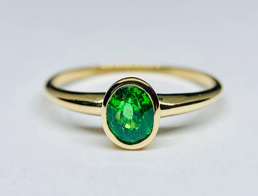 Green VS Natural Tsavorite Garnet Bezel Set Solitaire Ring 14k Yellow Gold, Stackable, Engagement, Anniversary Truly Gorgeous