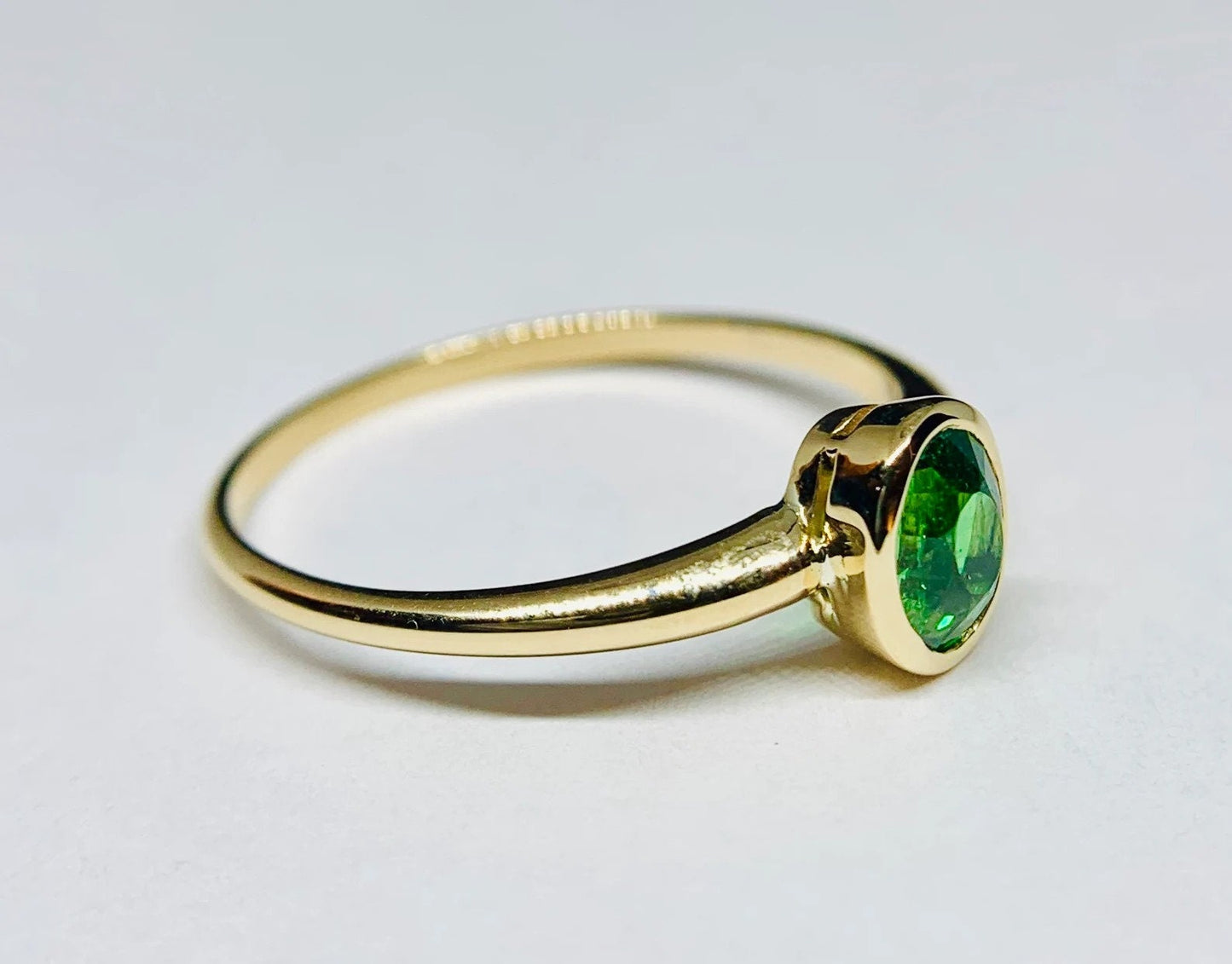 Green VS Natural Tsavorite Garnet Bezel Set Solitaire Ring 14k Yellow Gold, Stackable, Engagement, Anniversary Truly Gorgeous