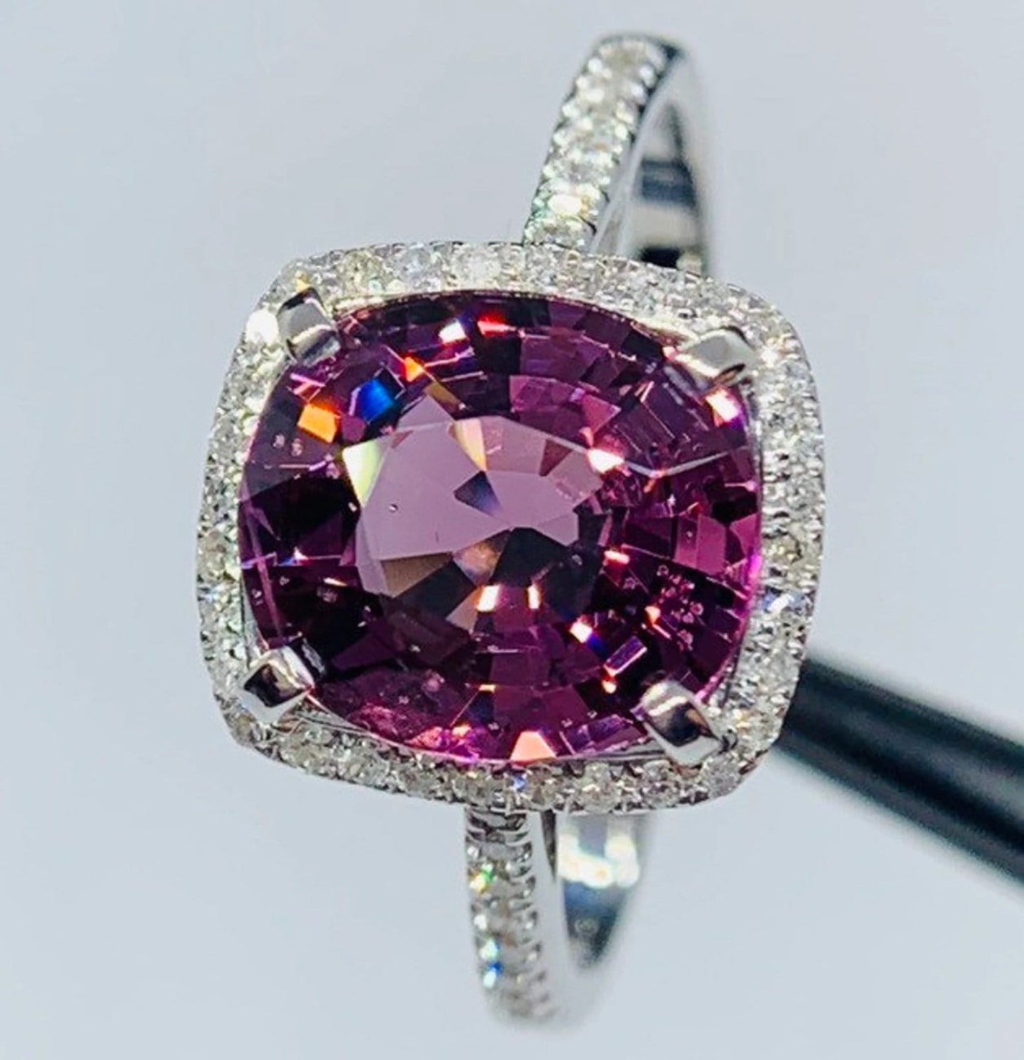 Gorgeous 3 Carat Lavender Pink VS Spinel & Diamond Halo Ring 14k White Gold gift For Love