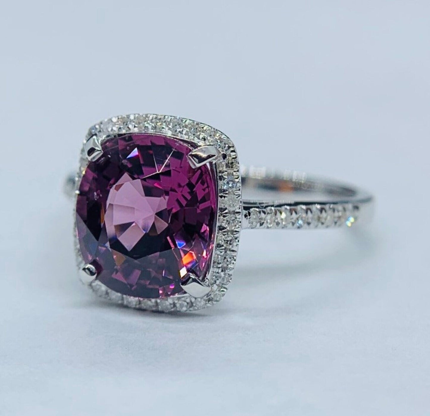 Gorgeous 3 Carat Lavender Pink VS Spinel & Diamond Halo Ring 14k White Gold gift For Love