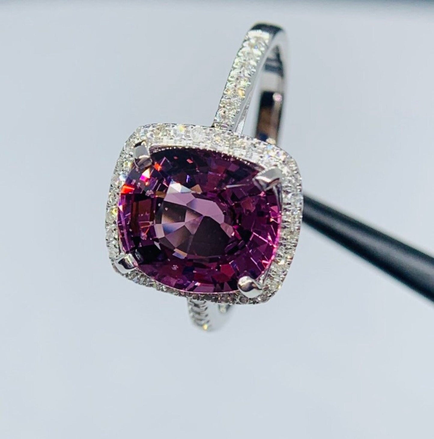 Gorgeous 3 Carat Lavender Pink VS Spinel & Diamond Halo Ring 14k White Gold gift For Love