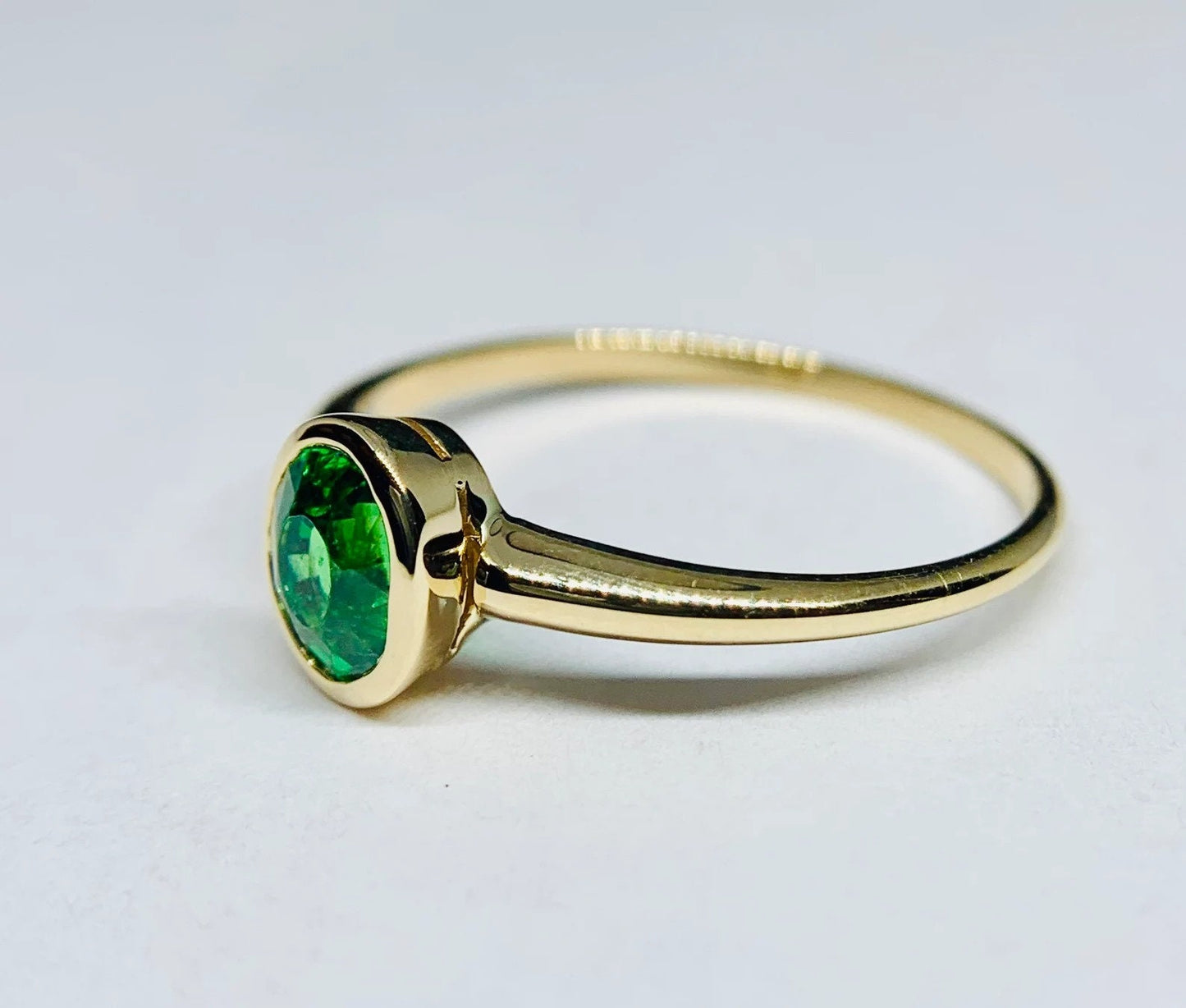 Green VS Natural Tsavorite Garnet Bezel Set Solitaire Ring 14k Yellow Gold, Stackable, Engagement, Anniversary Truly Gorgeous