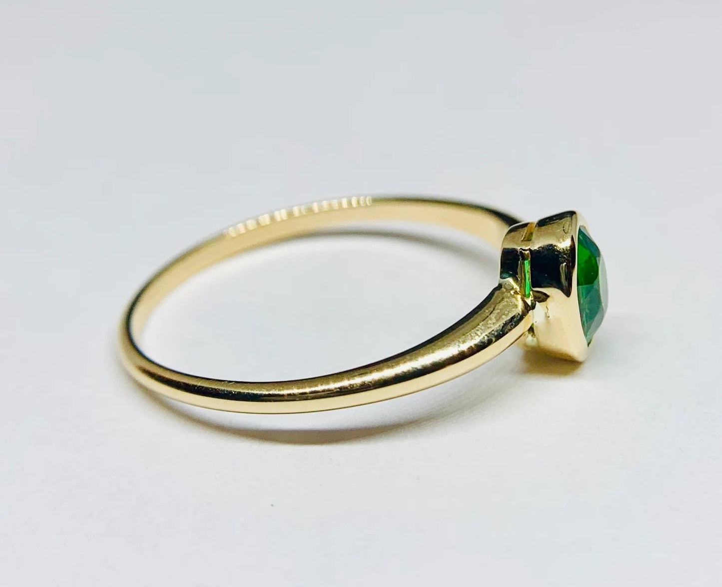 Green VS Natural Tsavorite Garnet Bezel Set Solitaire Ring 14k Yellow Gold, Stackable, Engagement, Anniversary Truly Gorgeous