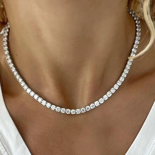 30 Carat Diamond Tennis Necklace, Big Lab Diamond Tennis Necklace, Top Quality Lab Diamond Tennis Chain For Women 14K White gold