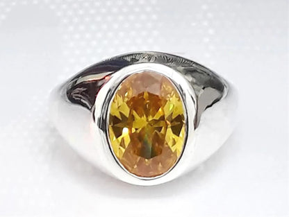 6.50 Carat Natural Yellow Sapphire Ring Solid Silver Ring-Men Ring-Yellow Gemstone Ring-Birthstone Rings for Unisex-Anniversary Gift