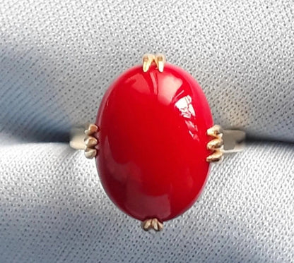 atural Coral Ring Coral Ring for Women Real Red Coral Gemstone Ring Yellow Gold vermeil Jewelry anniversary christmas Gift For Her