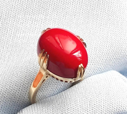 atural Coral Ring Coral Ring for Women Real Red Coral Gemstone Ring Yellow Gold vermeil Jewelry anniversary christmas Gift For Her